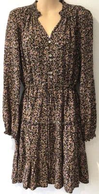 FAT FACE BLACK/PINK FLORAL BUTTON TUNIC SHIRT DRESS SIZE 12