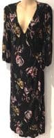 FAT FACE BLACK/PINK FLORAL WRAP JERSEY DRESS SIZE 12