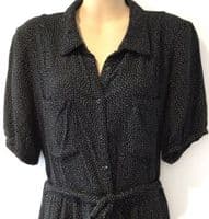 FAT FACE BLACK SPOTTY BUTTON SHIRT MIDI DRESS SIZE 16