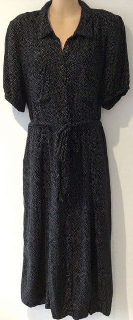 FAT FACE BLACK SPOTTY BUTTON SHIRT MIDI DRESS SIZE 16
