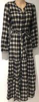 FAT FACE BLACK/WHITE CHECKED BUTTON SHIRT MIDI DRESS SIZE 12