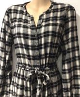 FAT FACE BLACK/WHITE CHECKED BUTTON SHIRT MIDI DRESS SIZE 12