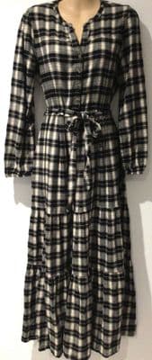 FAT FACE BLACK/WHITE CHECKED BUTTON SHIRT MIDI DRESS SIZE 12