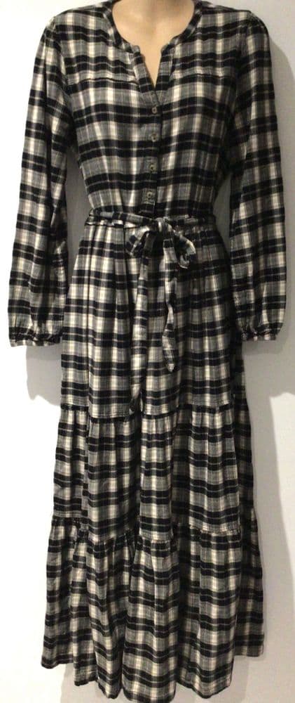 FAT FACE BLACK/WHITE CHECKED BUTTON SHIRT MIDI DRESS SIZE 12