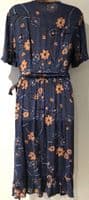 FAT FACE BLUE FLORAL TEXTURED WRAP DRESS SIZE 10