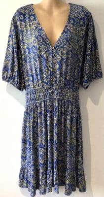 FAT FACE BLUE JERSEY BUTTON CHEST TUNIC DRESS SIZE 20