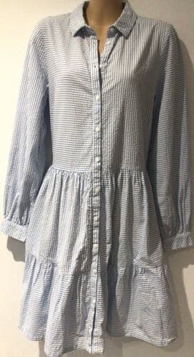 FAT FACE BLUE/WHITE STRIPE BUTTON SHIRT TUNIC DRESS SIZE 10-12