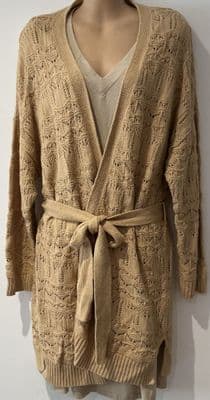 FAT FACE CARAMEL POINTELLE KNIT CARDIGAN WITH BELT SIZE 14