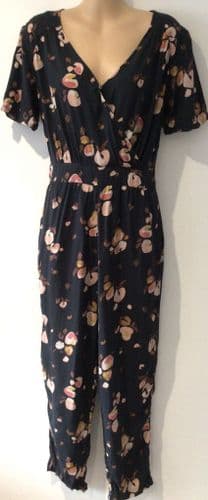 FAT FACE CHARCOAL WRAP FLORAL JUMPSUIT SIZE 10