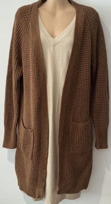 FAT FACE CINNAMON BROWN LONG KNIT CARDIGAN WITH POCKETS SIZE 12