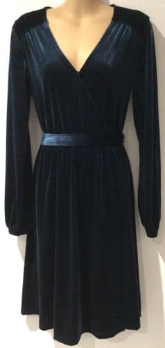 FAT FACE DARK TURQUOISE VELOUR WRAP DRESS NEW SIZE 10