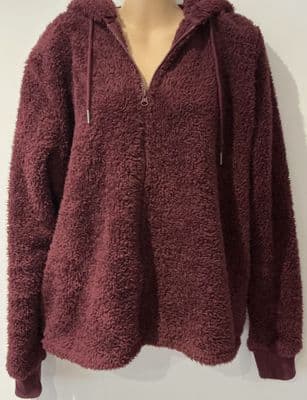 FAT FACE DEEP BERRY TEDDY BEAR ZIP FRONT HOODIE SIZE 16