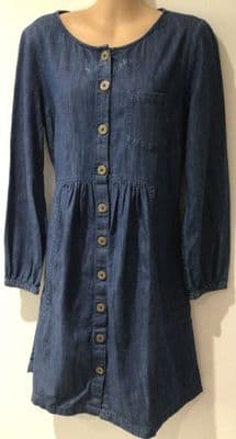 FAT FACE DENIM BUTTONED DRESS WITH LONG SLEEVES & POCKETS SIZE 18