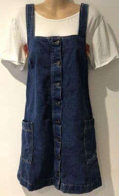 FAT FACE DENIM BUTTONED PINAFORE DRESS WITH POCKETS SIZE 10