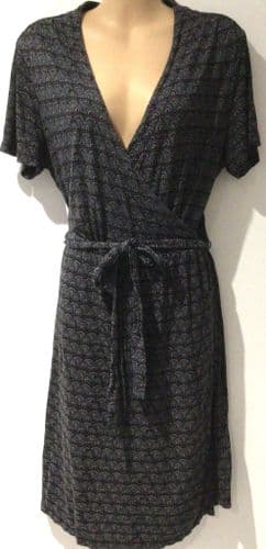 FAT FACE GREY FAN PRINT WRAP JERSEY DRESS SIZES 12 & 14