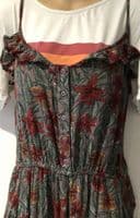 FAT FACE GREY TROPICAL FLOWER BUTTON CROP DUNGAREES/JUMPSUIT SIZE 12