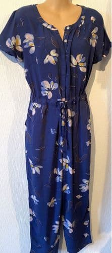 FAT FACE INDIGO FLORAL BUTTON JUMPSUIT SIZE 14