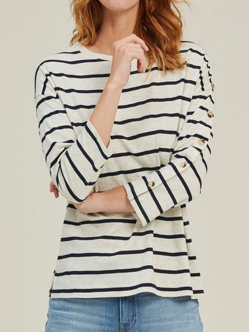 FAT FACE IVORY STRIPE BUTTON SLEEVE TOP SIZE 8