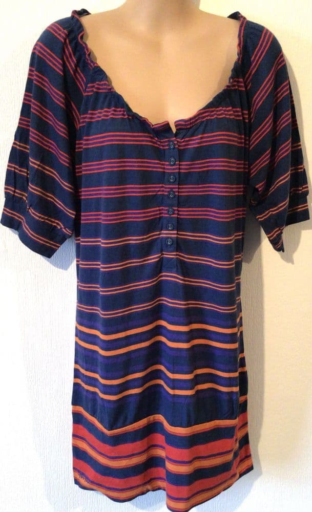 FAT FACE JERSEY NAVY/RED STRIPE TUNIC TOP NEW SIZE 12