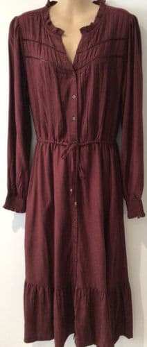 FAT FACE MAROON CROCHET BUTTON MIDI DRESS SIZE 14s