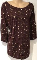 FAT FACE MAROON PRINT BUTTON 3/4 SLEEVE T-SHIRT TOP SIZE 14