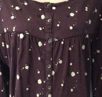 FAT FACE MAROON PRINT BUTTON 3/4 SLEEVE T-SHIRT TOP SIZE 14