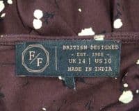 FAT FACE MAROON PRINT BUTTON 3/4 SLEEVE T-SHIRT TOP SIZE 14