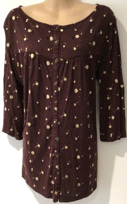 FAT FACE MAROON PRINT BUTTON 3/4 SLEEVE T-SHIRT TOP SIZE 14