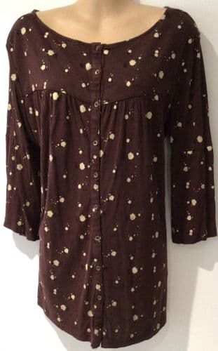FAT FACE MAROON PRINT BUTTON 3/4 SLEEVE T-SHIRT TOP SIZE 14