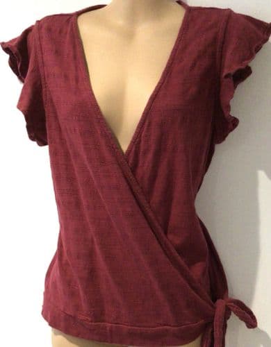 FAT FACE MAROON WRAP SIDE TIE TOP SIZE 14