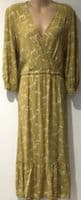 FAT FACE MUSTARD FLORAL WRAP LONG SLEEVED MIDI DRESS SIZE 12