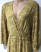 FAT FACE MUSTARD FLORAL WRAP LONG SLEEVED MIDI DRESS SIZE 12
