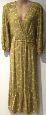 FAT FACE MUSTARD FLORAL WRAP LONG SLEEVED MIDI DRESS SIZE 12