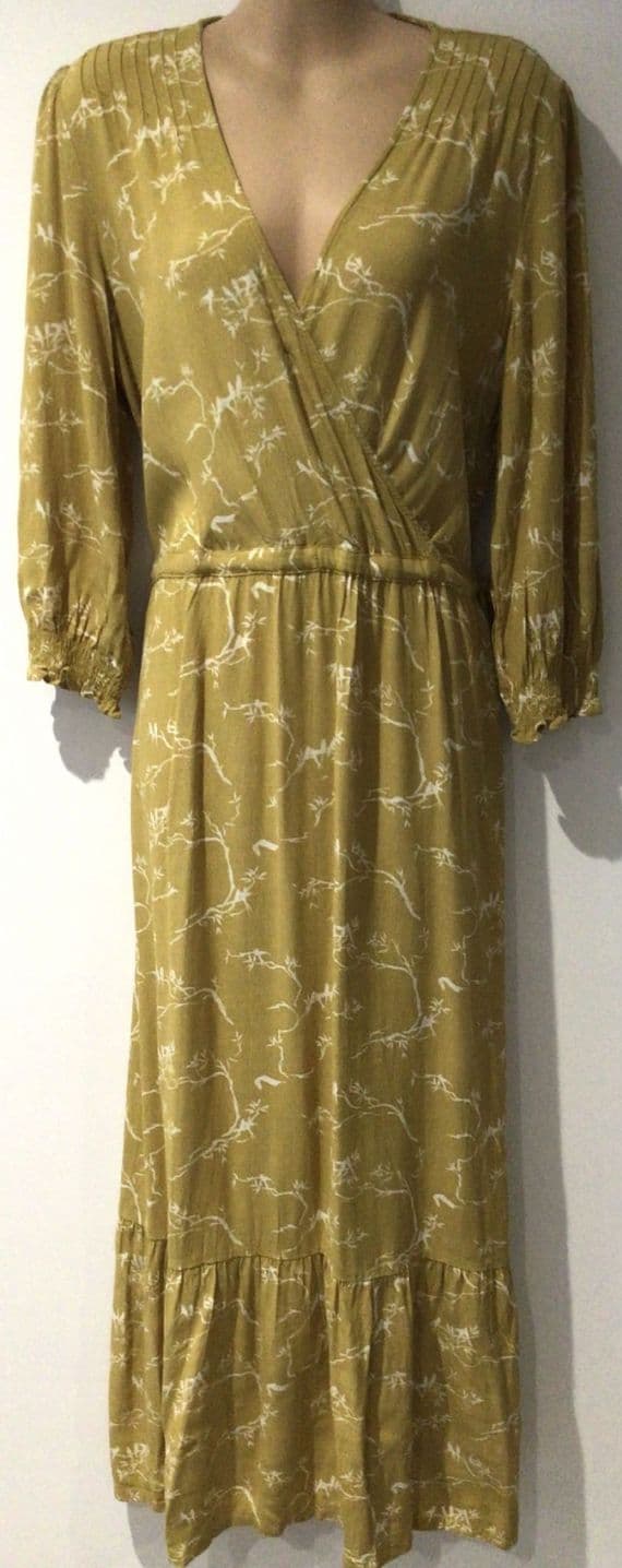 FAT FACE MUSTARD FLORAL WRAP LONG SLEEVED MIDI DRESS SIZE 12