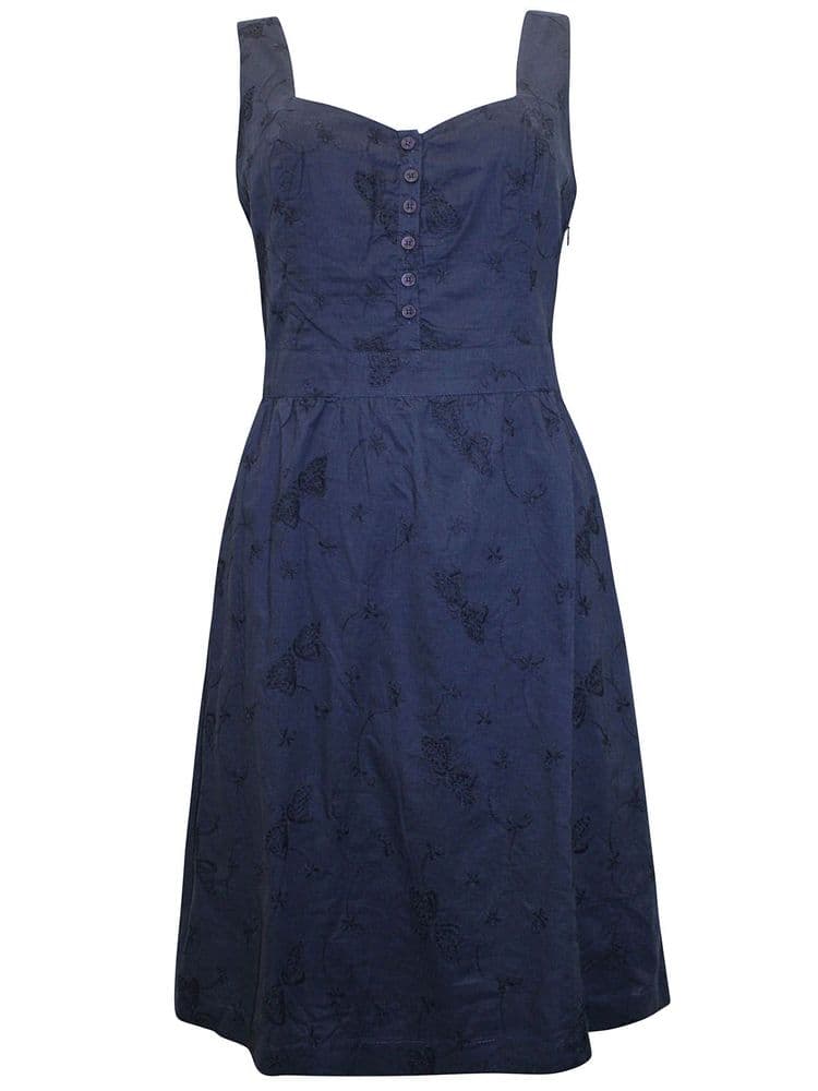 FAT FACE NAVY BLUE BUTTON BRODERIE DRESS NEW SIZES 8-16
