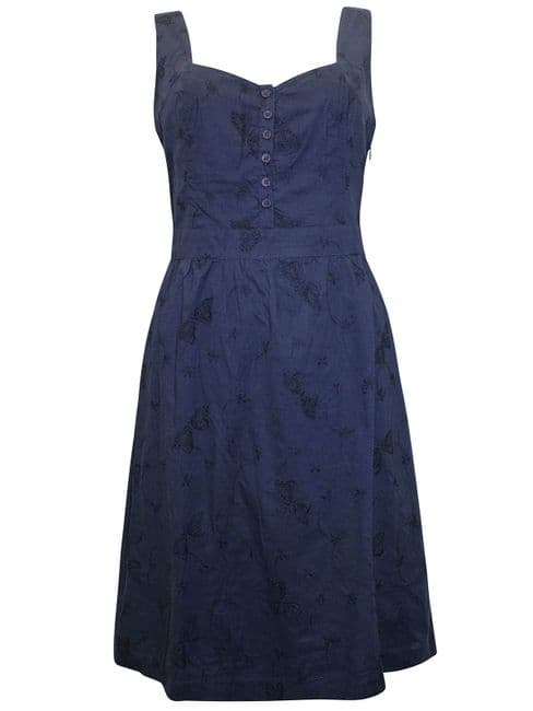 FAT FACE NAVY BLUE BUTTON BRODERIE DRESS NEW SIZES 8-16