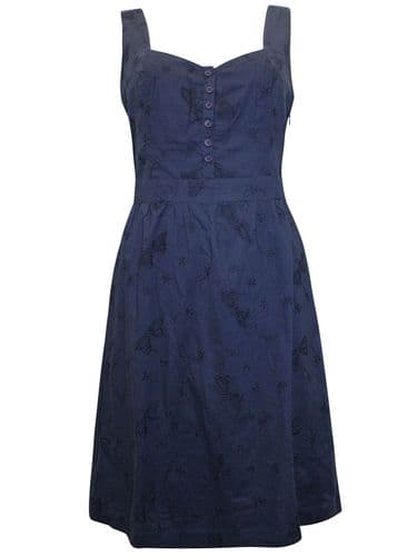 FAT FACE NAVY BLUE BUTTON BRODERIE DRESS NEW SIZES 8-16