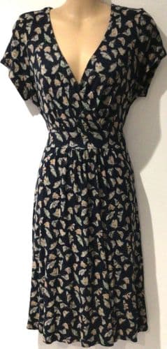 FAT FACE NAVY BUTTERFLY WRAP JERSEY DRESS SIZE 14