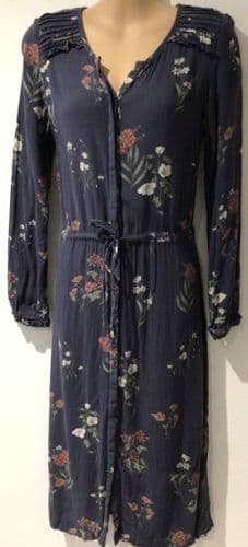 FAT FACE NAVY BUTTONED FLORAL MIDI DRESS SIZE 8