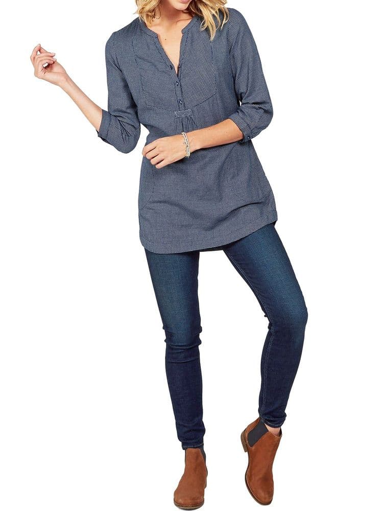 FAT FACE NAVY COTTON CHECK BELTED SHIRT TUNIC DRESS NEW SIZE 12