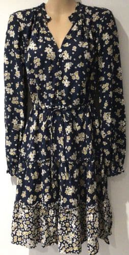 FAT FACE NAVY DAISY PRINT BUTTON TUNIC DRESS SIZE 10