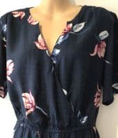 FAT FACE NAVY FLORAL TEXTURED WRAP DRESS SIZE 16