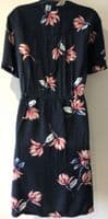 FAT FACE NAVY FLORAL TEXTURED WRAP DRESS SIZE 16