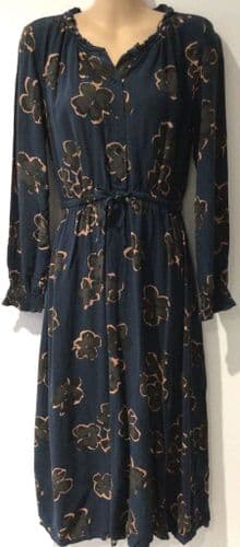 FAT FACE NAVY FLOWER PRINT BUTTON MIDI DRESS SIZE 10