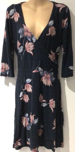 FAT FACE NAVY FLOWER WRAP JERSEY DRESS SIZE 12