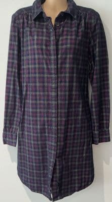 FAT FACE NAVY/PINK CHECK NEEDLECORD SHIRT DRESS SIZE 12