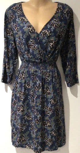 FAT FACE NAVY/TEAL FLORAL WRAP DRESS SIZE 12