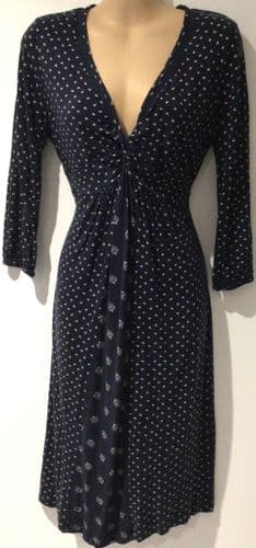 FAT FACE NAVY/WHITE DITSY FLORAL WRAP JERSEY DRESS SIZES 10 & 12