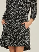FAT FACE NINA BLACK DAISY BUTTONED TUNIC DRESS WITH POCKETS SIZE 12