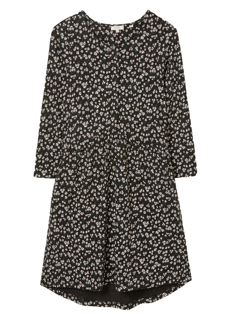 FAT FACE NINA BLACK DAISY BUTTONED TUNIC DRESS WITH POCKETS SIZE 12